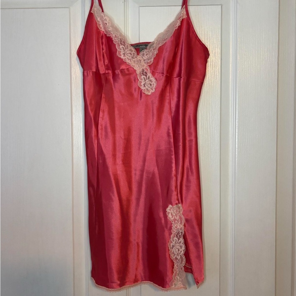 Morgan Taylor Pink Satin Chemise with Lace Accents